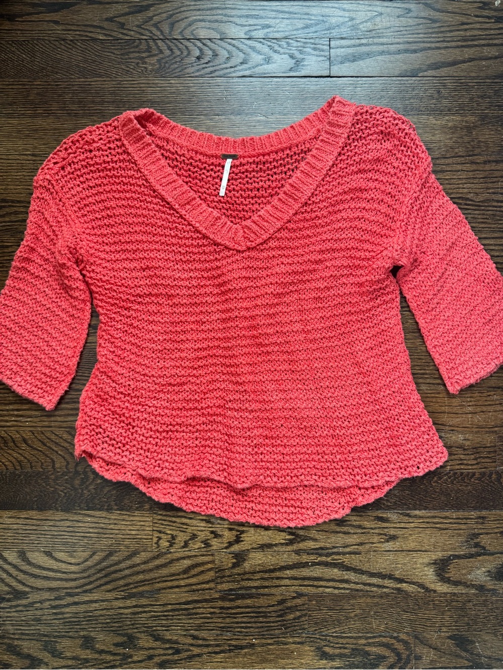 Free People Warm Red Knit V-Neck Tunic